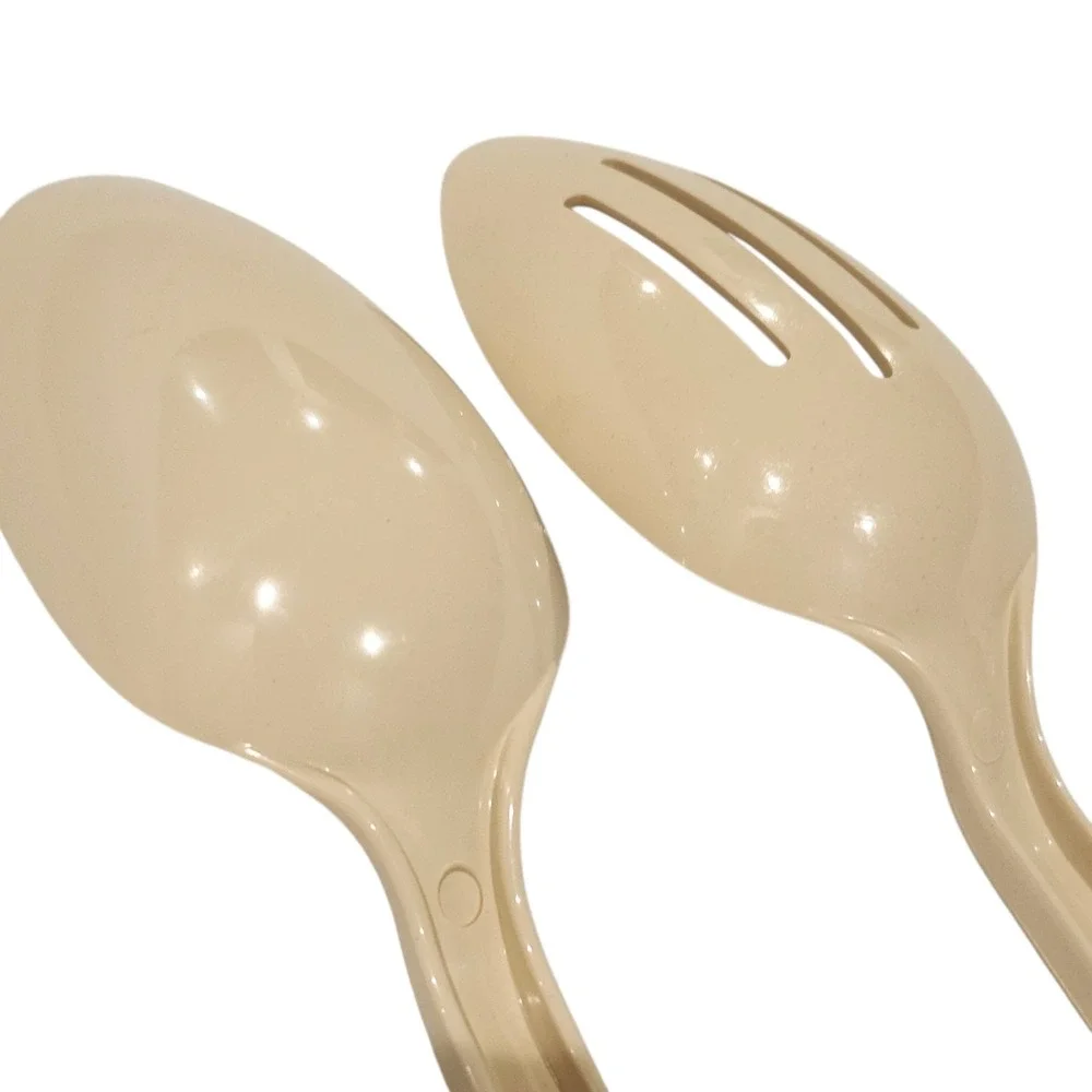 Vintage Tailor Made Products Serving Spoons Set Tan‎ Slotted Solid Plastic USA